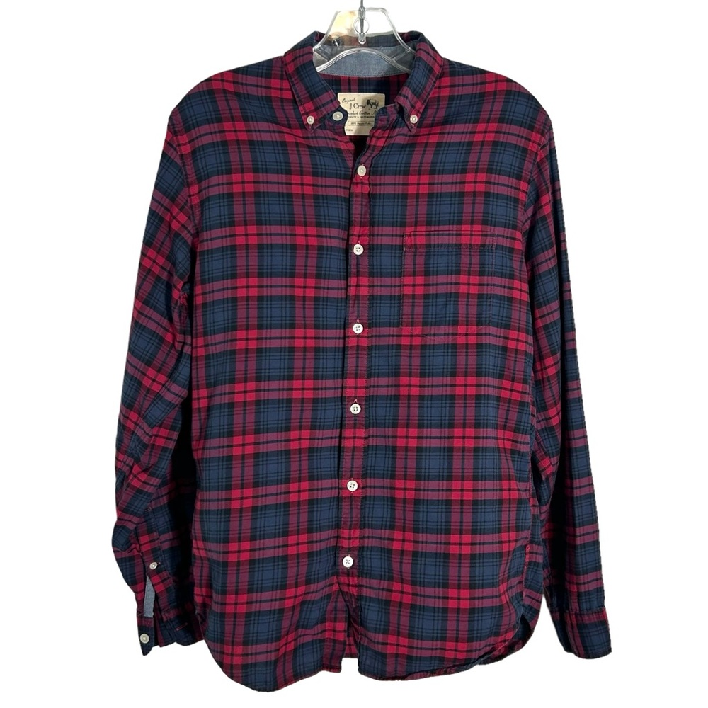 J. Crew Women's Red/Blue Plaid Brushed Cotton Long Sleeved Button Down in Size S